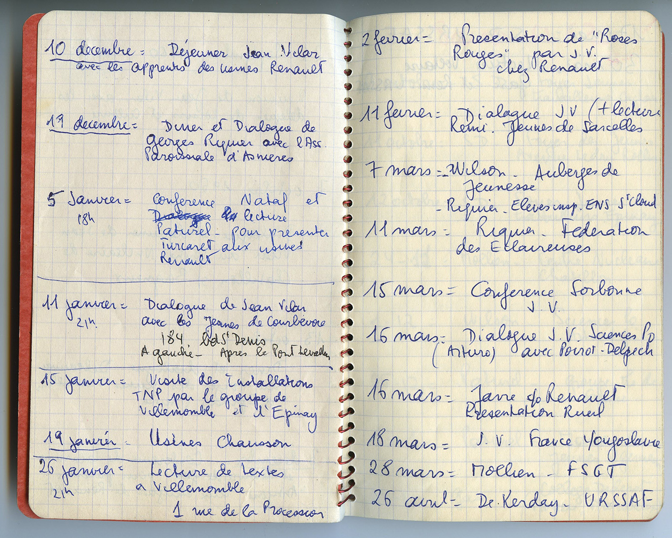 Agenda 1960-1961, pages 2 et 3